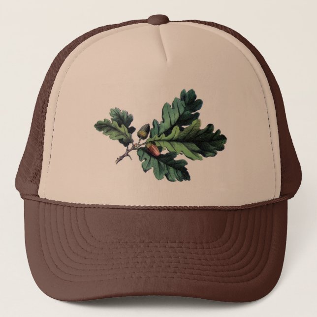Antique Botanical Print Oak Leaves & Acorns Trucker Hat (Front)