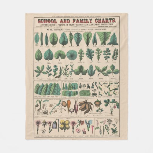 Antique Botanical School Chart Vintage Nature Fleece Blanket