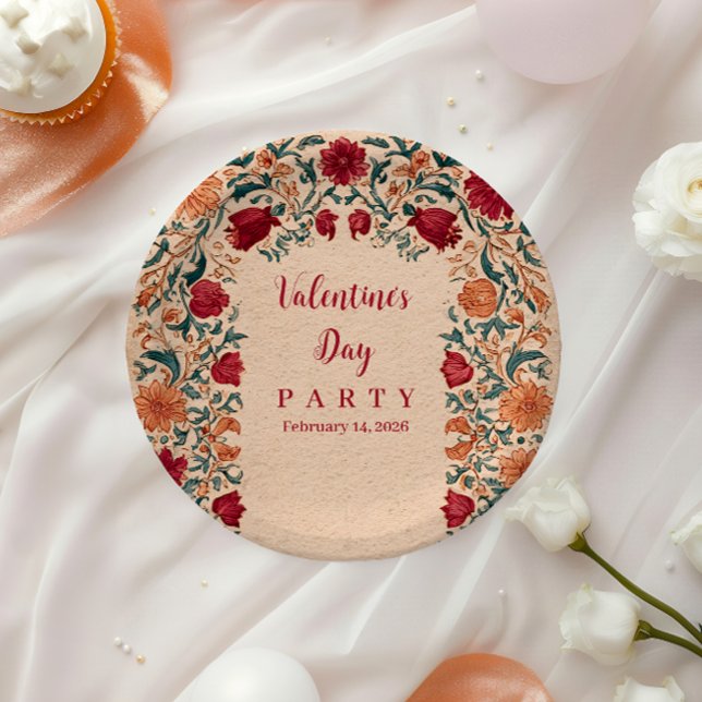 Antique Botanical Valentine Party Paper Plates (Creator Uploaded)
