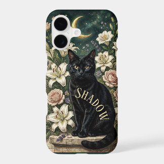 Antique Botanical Victorian Floral Moon Black Cat iPhone 17 Case
