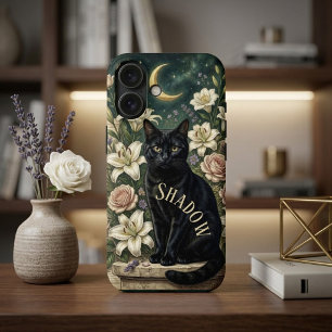 Antique Botanical Victorian Floral Moon Black Cat iPhone 17 Case