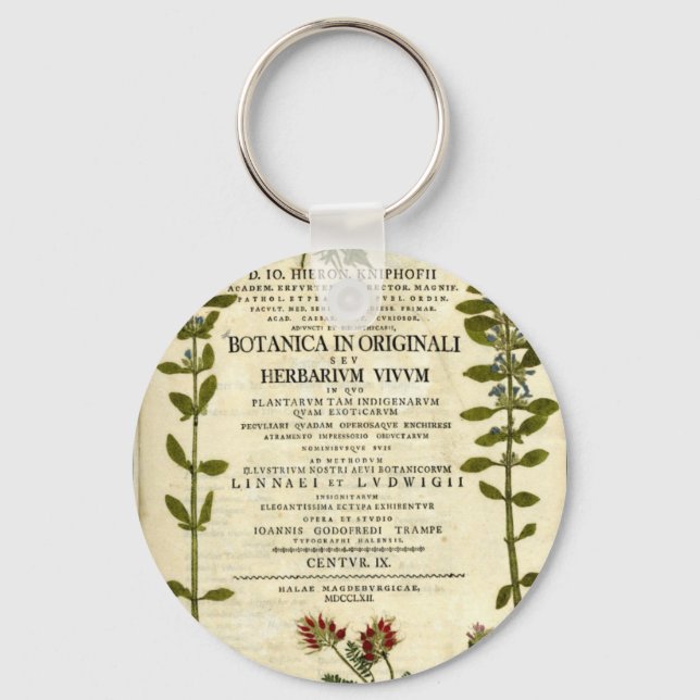 Antique Botany Bookplate Keychain (Front)