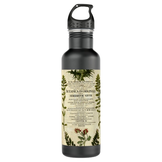 Antique Botany Bookplate Water Bottle (Front)