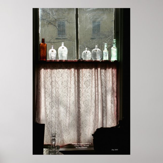 Antique Bottles in Window, Carson City, Nevada Poster (Front)