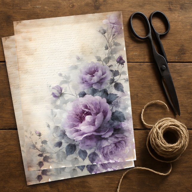 Antique Bouquet Of Purple Roses and Ivy Decoupage Tissue Paper (Creator Uploaded)