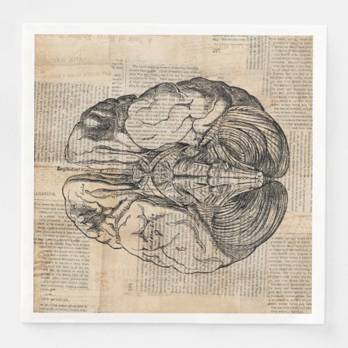 Antique Brain Diagram Old Fashioned Art Paper Dinner Napkins