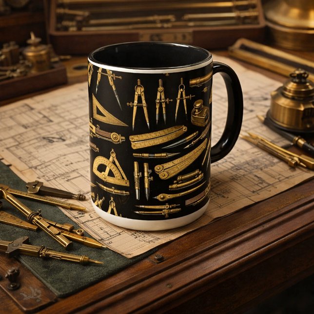 Antique Brass Drafting Tools Collage Pattern Mug (Creator Uploaded)