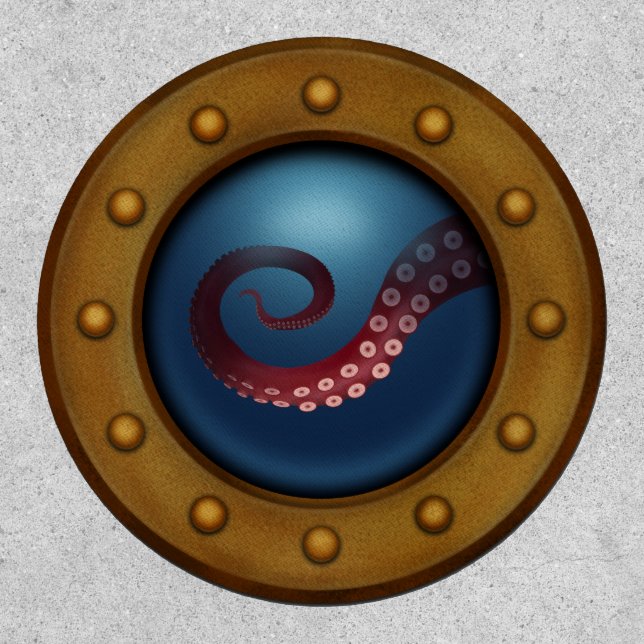 Antique Brass Porthole Octopus Tentacle Steampunk Patch (Front)