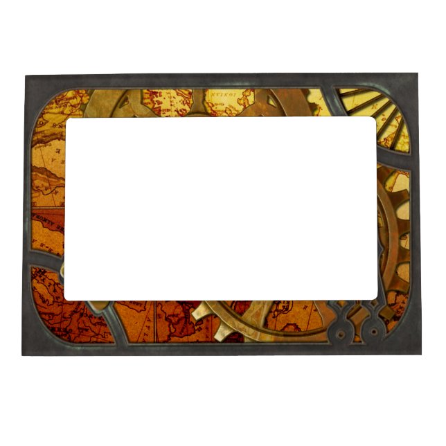 Antique Brass Steampunk Wood Magnet Frame (Front)