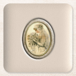 Antique Bride Square Paper Coaster