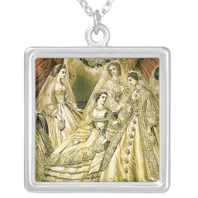 Antique Bride Vintage Wedding Silver Plated Necklace (Front)