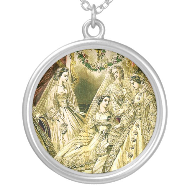 Antique Bride Vintage Wedding Silver Plated Necklace (Front)