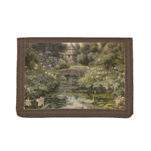 Antique British Meadow Romantic Oil Painting Tri-fold Wallet