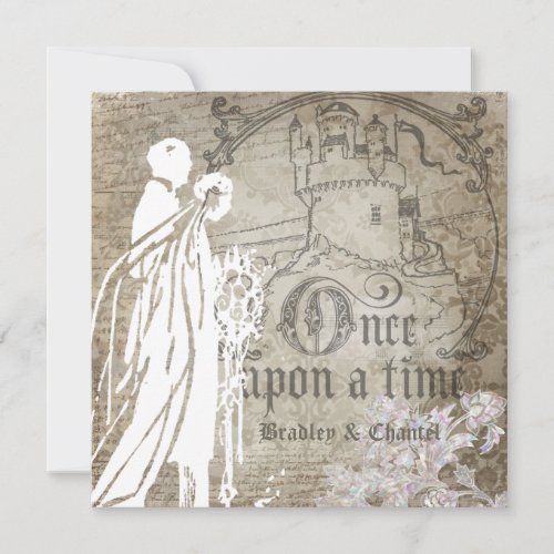 Antique Brown Damask Once Upon a Time Invite