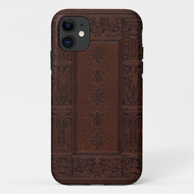 Antique Brown Leather Embossed Book Design Case-Mate iPhone Case (Back)