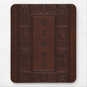 Antique Brown Leather Embossed Book Design Mouse Pad