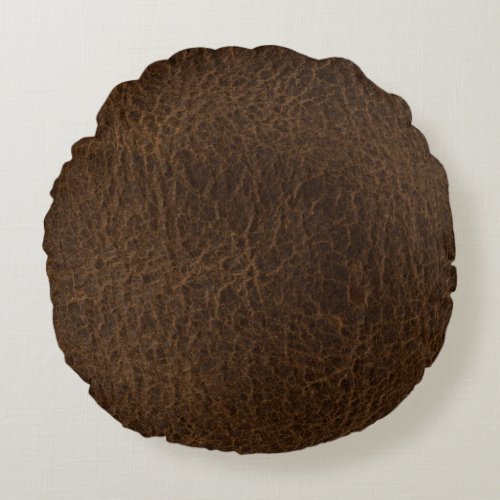 Antique Brown Leather Look Round Pillow