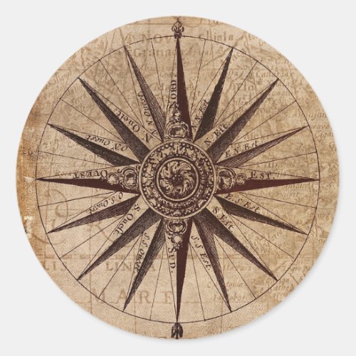 Antique Brown Pirate Map Nautical Compass Sticker