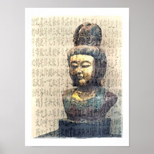 Antique Buddha Sculpture Heart Sutra Art Print