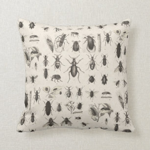 Antique Bugs and Insects Entomology Throw Pillow