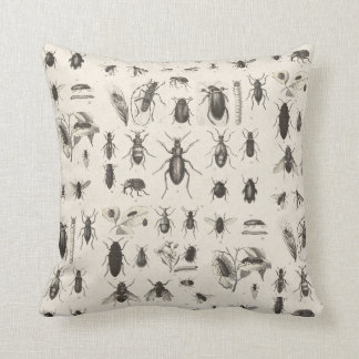 Antique Bugs and  Insects Entomology Throw Pillow