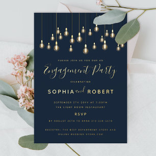 Antique Bulbs Hanging Lights Engagement Party Foil Invitation