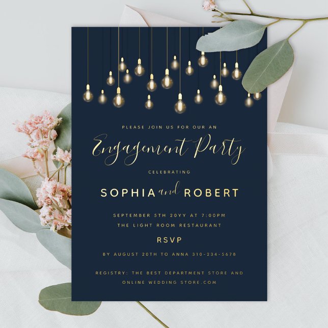 Antique Bulbs Hanging Lights Engagement Party Foil Invitation (Creator Uploaded)
