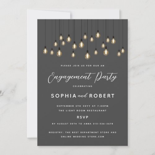 Antique Bulbs Hanging Lights Engagement Party Invitation