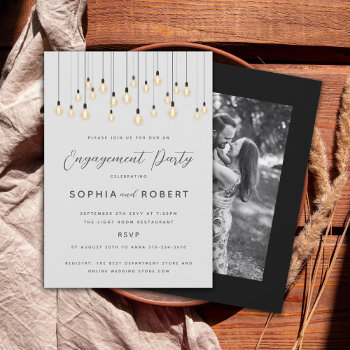 Antique Bulbs Hanging Lights Engagement Party Invitation by beckynimoy at Zazzle
