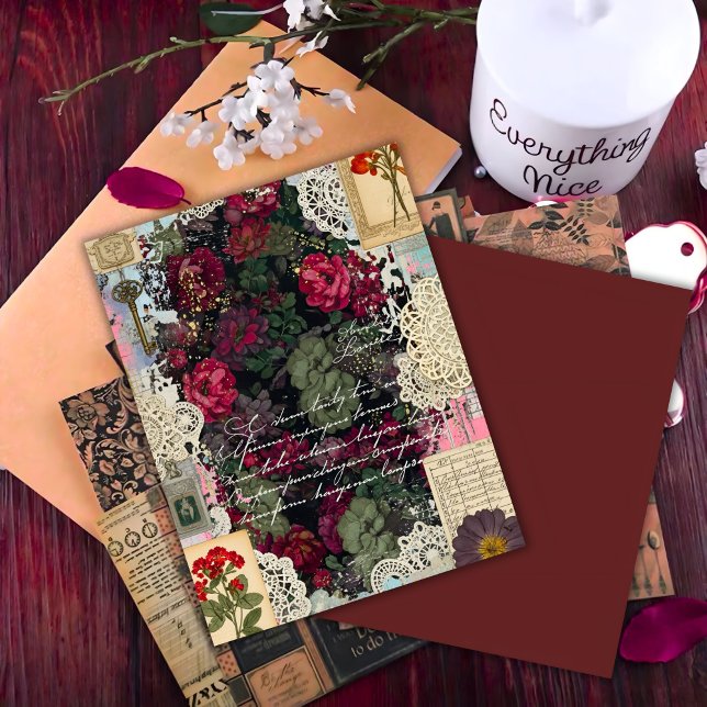 Antique Burgundy Botanica Collage Scrapbook Paper (Creator Uploaded)