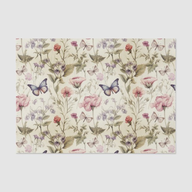 Antique Butterflies and Flowers Decoupage Tissue Paper (Front)