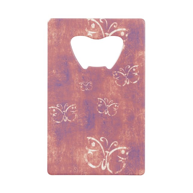 Antique Butterflies on Purple and Pink Credit Card Bottle Opener (Front)