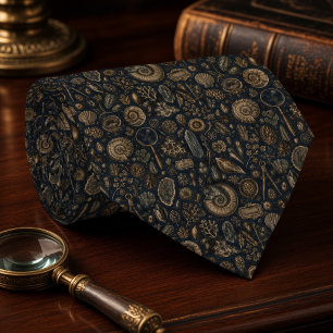 Antique Cabinet of Curiosities Fossil & Nautical Neck Tie