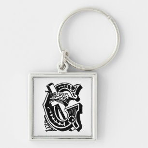 Antique Calligraphy Masonic Symbols Letter G Keychain
