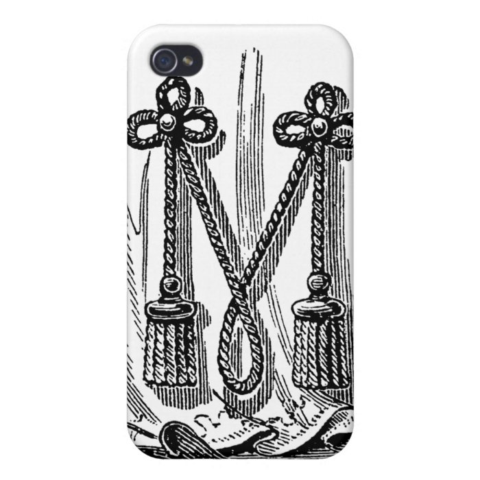 Antique Calligraphy Masonic Symbols Letter M Cases For iPhone 4