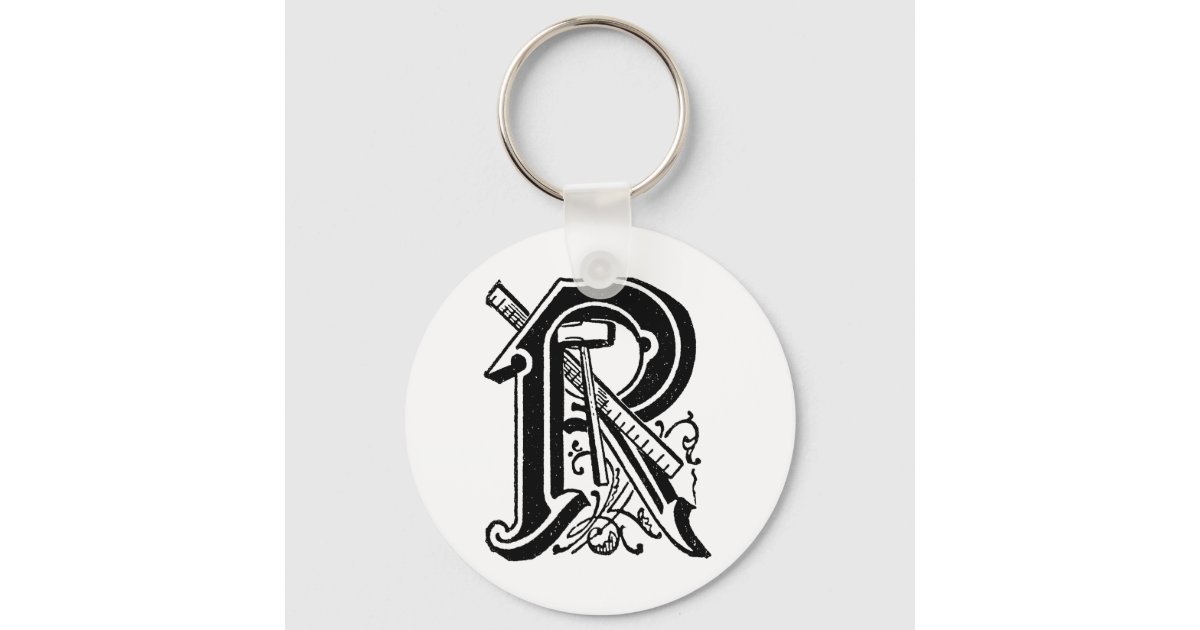 Antique Calligraphy Masonic Symbols Letter R Keychain | Zazzle