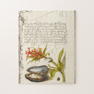Antique calligraphy text botanical illustration jigsaw puzzle