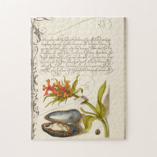 Antique calligraphy text botanical illustration jigsaw puzzle