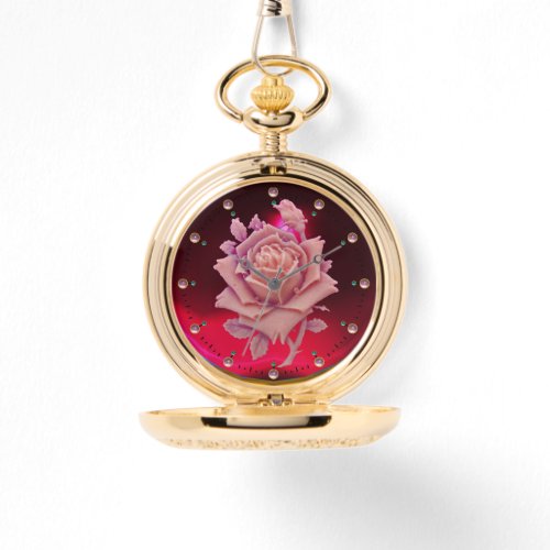 ANTIQUE CAMEO  BEAUTIFUL PINK ROSE Red Burgundy Watch