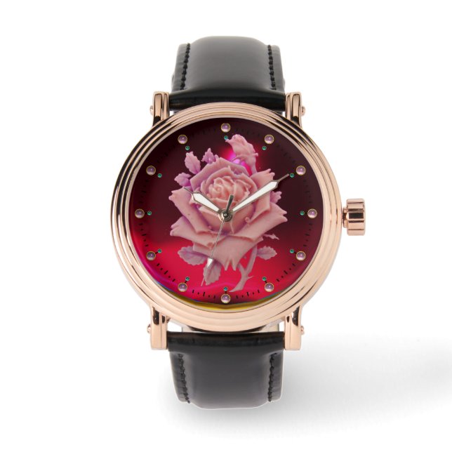 ANTIQUE CAMEO / BEAUTIFUL PINK ROSE ,Red Burgundy Watch (Front)