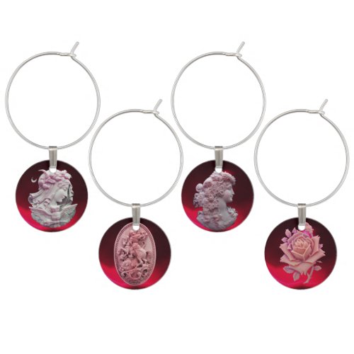 ANTIQUE CAMEO COLLECTION PINK RED BURGUNDY WINE GLASS CHARM