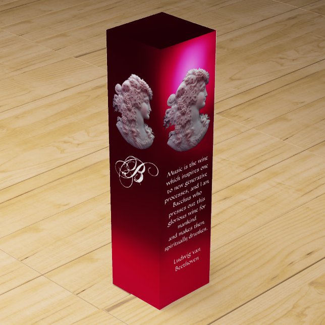 ANTIQUE CAMEO,LADY AND GRAPES,RED WINE MUSIC QUOTE WINE GIFT BOX (Front)