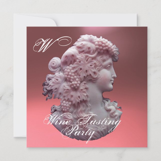 ANTIQUE CAMEO ,LADY AND GRAPES WINE TASTING PARTY INVITATION (Front)