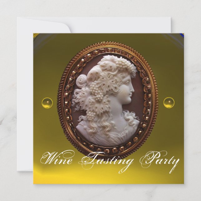 ANTIQUE CAMEO LADY,WHITE GRAPES WINE TASTING PARTY INVITATION (Front)