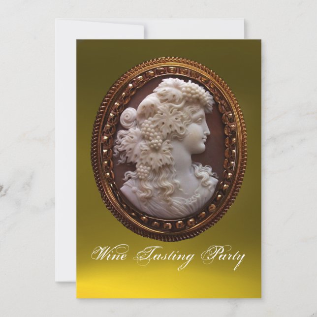 ANTIQUE CAMEO LADY,WHITE GRAPES WINE TASTING PARTY INVITATION (Front)