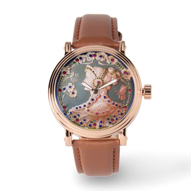 ANTIQUE CAMEO / LADY WITH BUTTERFLY AND FLOWERS WATCH (Front)