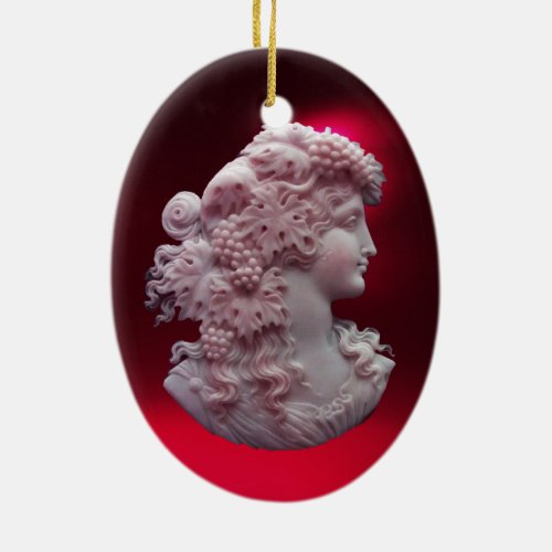 ANTIQUE CAMEO LADY WITH GRAPES AND GRAPEVINES CERAMIC ORNAMENT