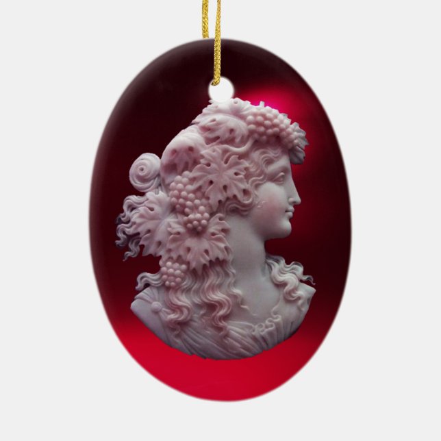 ANTIQUE CAMEO, LADY WITH GRAPES AND GRAPEVINES CERAMIC ORNAMENT (Back)