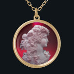 ANTIQUE CAMEO, LADY WITH GRAPES AND GRAPEVINES GOLD PLATED NECKLACE<br><div class="desc">Ancient cammeo jewel with a beautiful woman profile with long hair ornamented with grapes and grapevines for vineyard harvest</div>