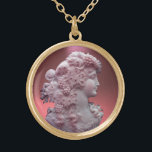 ANTIQUE CAMEO, LADY WITH GRAPES AND GRAPEVINES GOLD PLATED NECKLACE<br><div class="desc">Ancient cammeo jewel with a beautiful woman profile with long hair ornamented with grapes and grapevines for vineyard harvest</div>